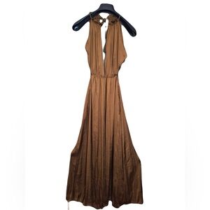 Zara Backless Halter Maxi Dress in Brown
